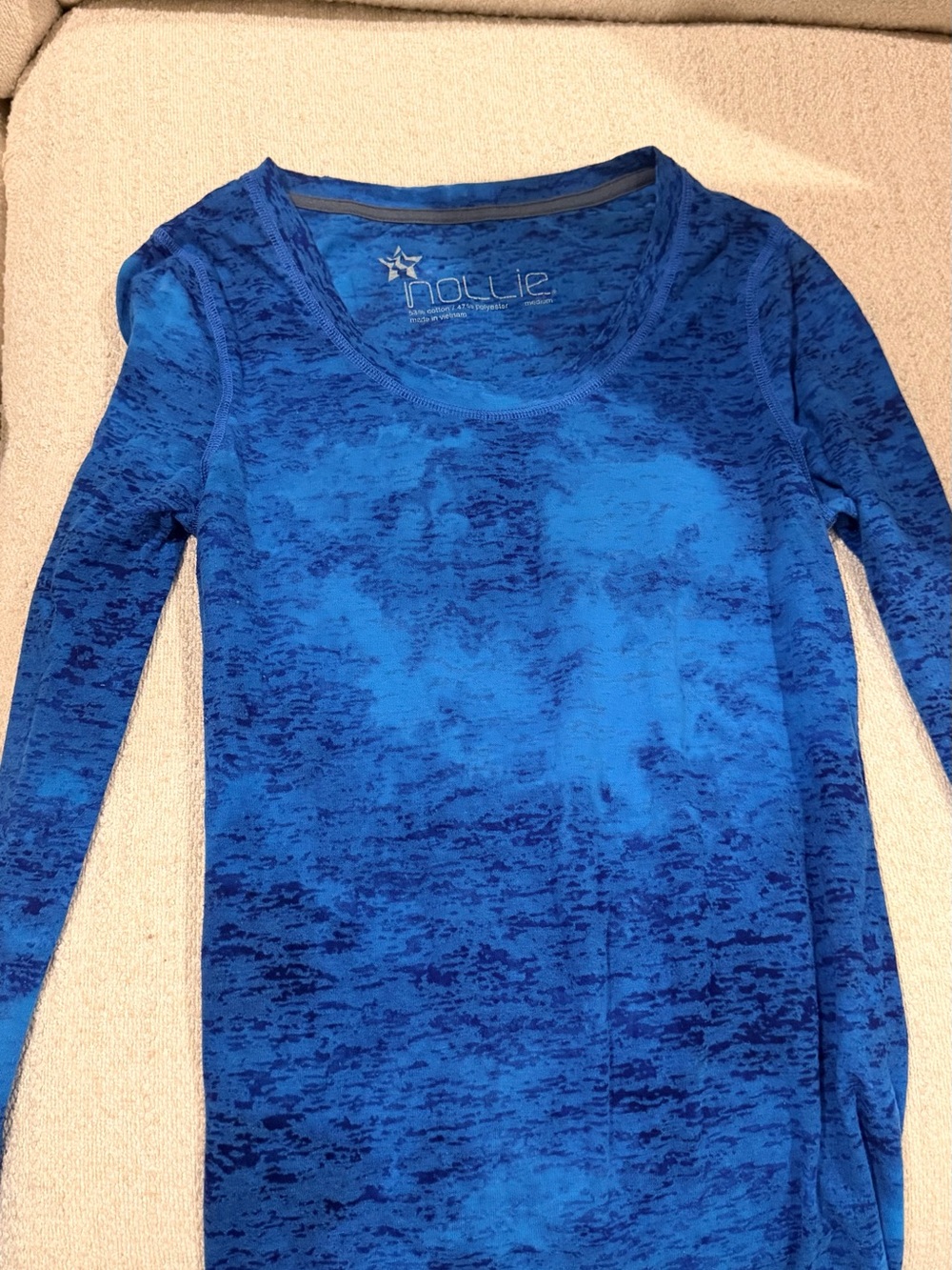 Nollie Blue Marbled Scoop Neck Long Sleeve Tee